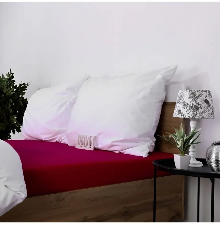 EMI bordó 100% pamutjersey gumis lepedő, 160x200-as lap