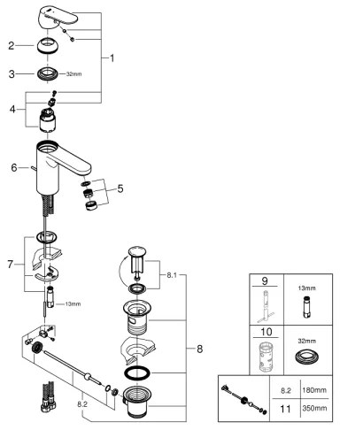 GROHE 2339600E -mosdócsaptelep EUROSMART COSMOPOLITAN DN 15 méret M króm