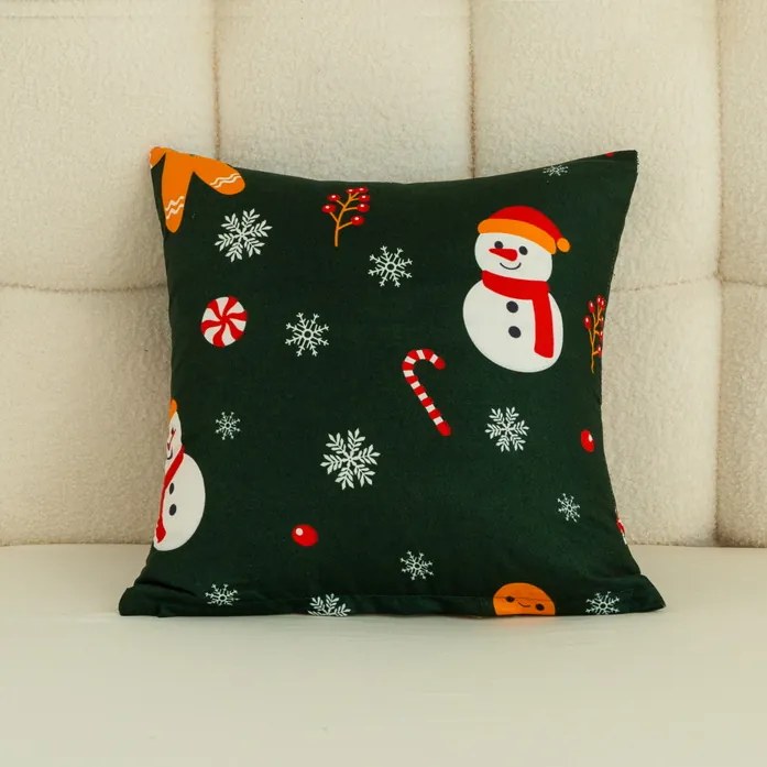 SNOWMAN AND GINGERBREAD 45x45 cm zöld mikroszálas párnahuzat