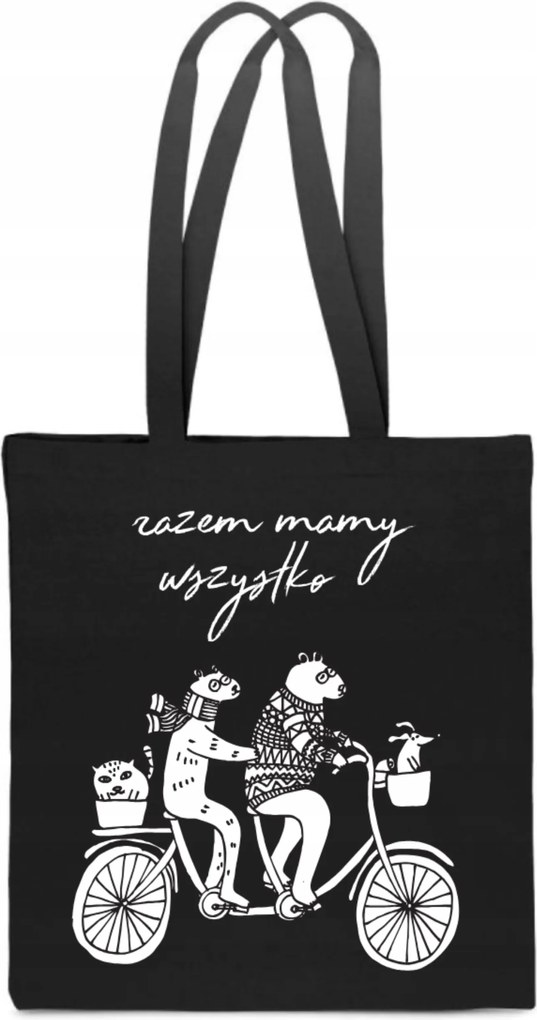 Öko Táska Pamut fekete Együtt Valentin Nap Szerelem kerékpár család TT_376