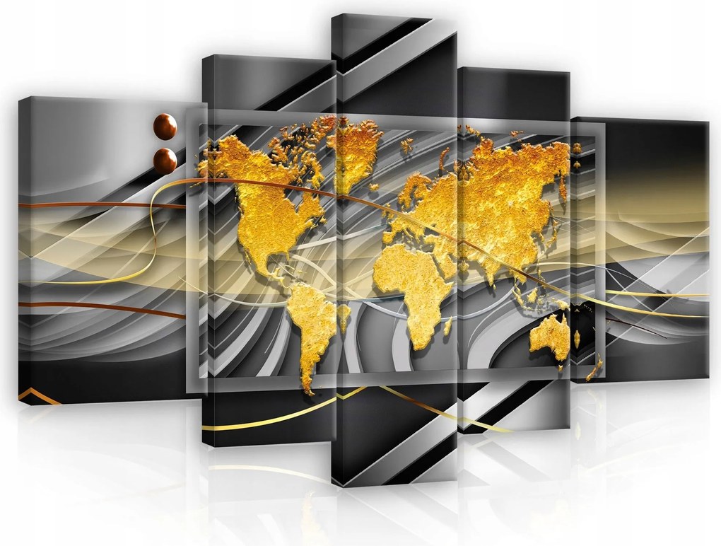 Vászonkép 170x100 moduláris világtérkép arany absztrakt modern stílus