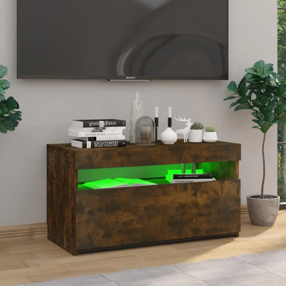 füstös tölgy színű TV-szekrény LED-világítással 75 x 35 x 40 cm