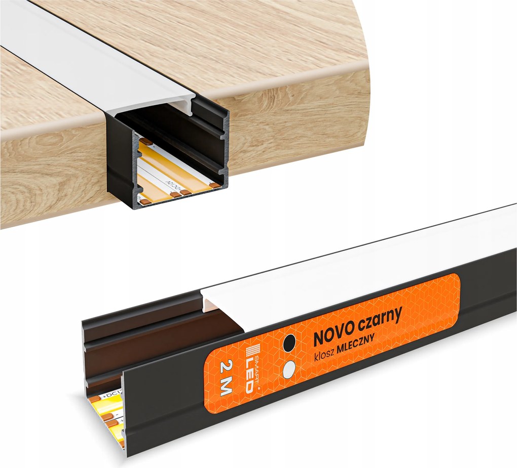 Led profil Alumínium Szalag Fekete Anód Falra szerelhető Süllyesztett Lámpabúra 2m