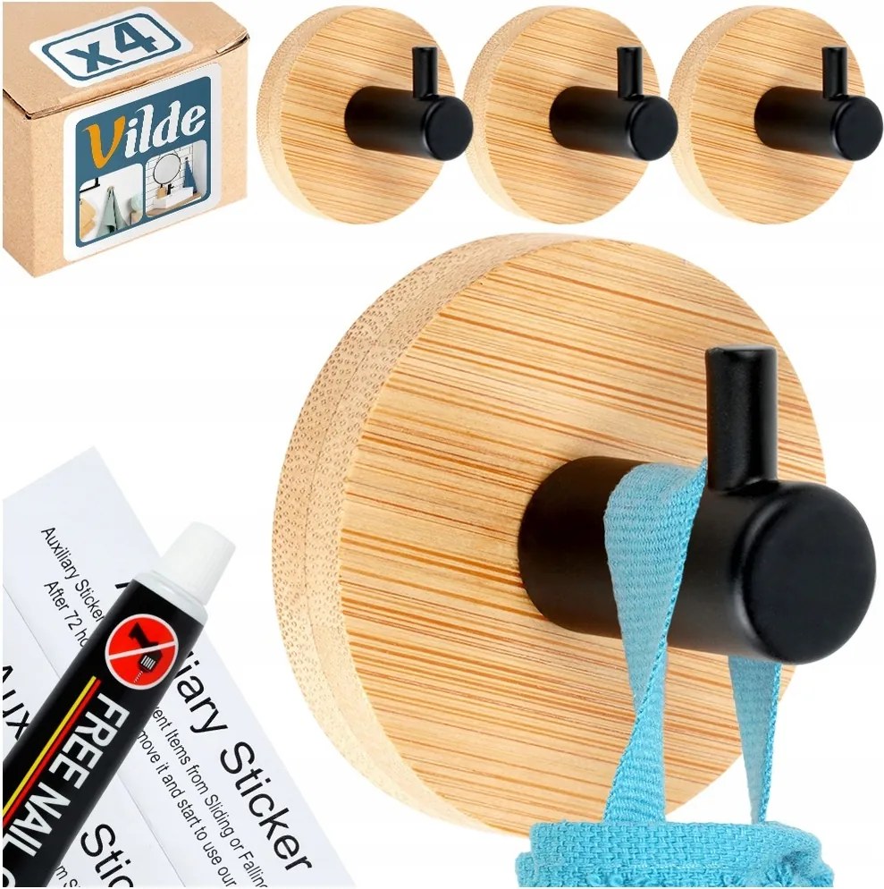 Bambusz akasztó öntapadós törölközőtartó fürdőszobai törlőkendő x4