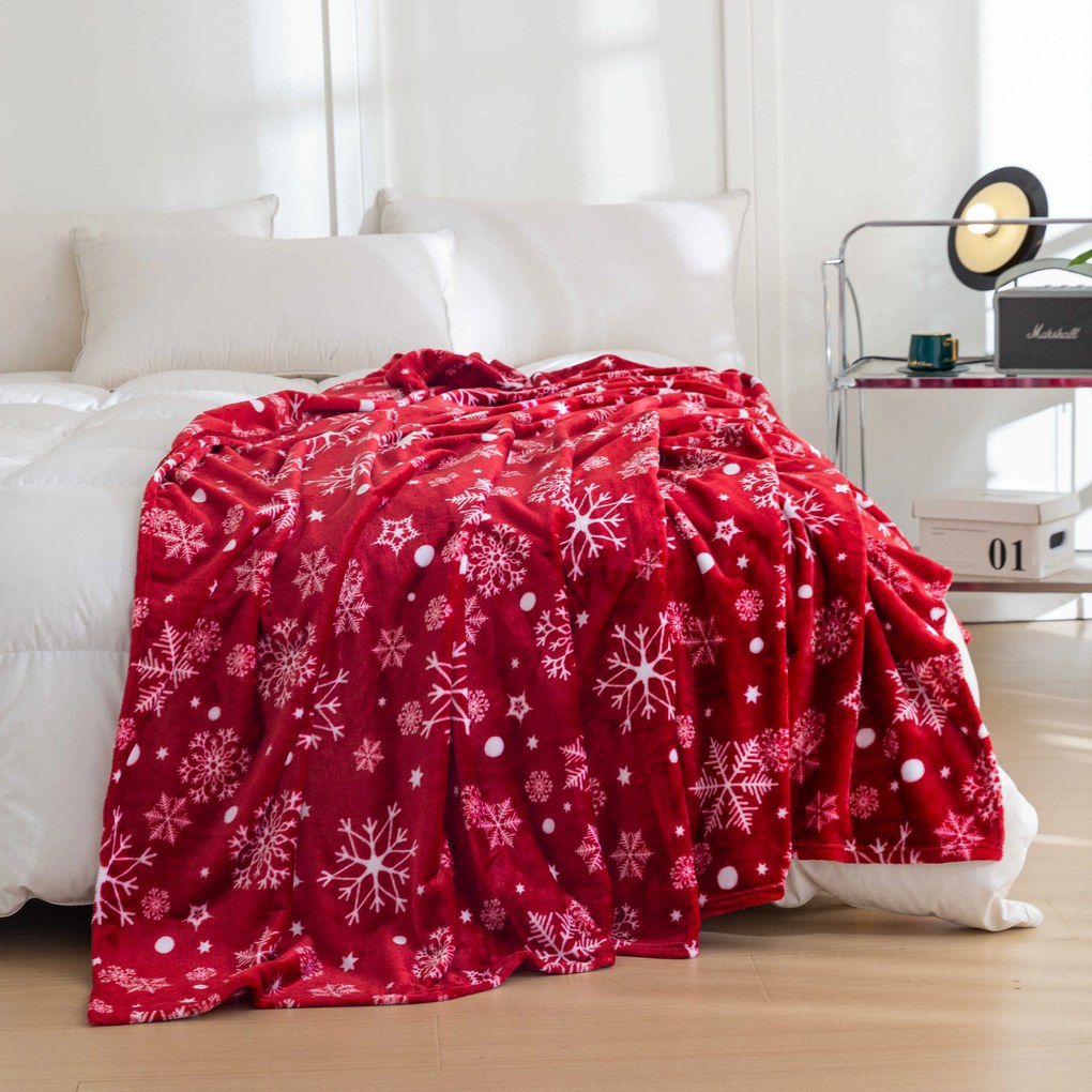 Piros karácsonyi mikroplüss pléd SNOWFALL Méret: 200 x 220 cm