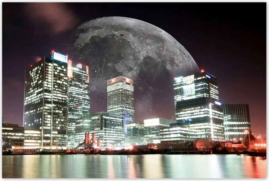 Poszterek 120x80 Város éjszaka Hold