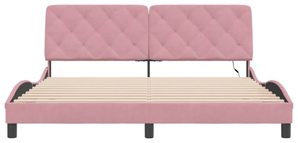 rózsaszín bársony ágykeret LED-ekkel matrac nélkül 180 x 200 cm