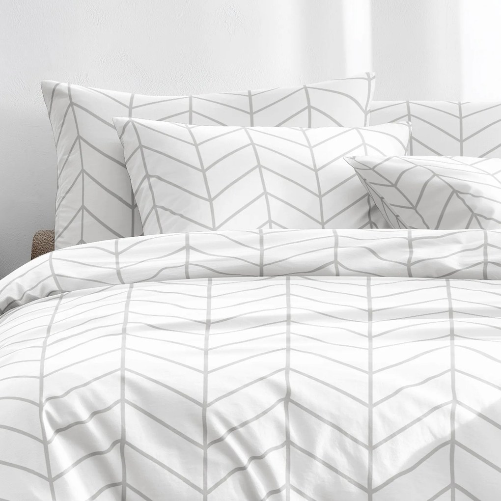 Goldea pamut ágyneműhuzat - szürke cikkcakk fehéren 140 x 200 és 70 x 90 cm