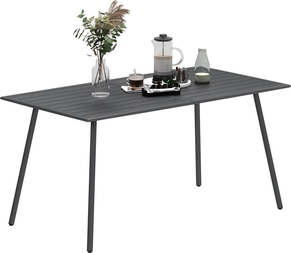 Outsunny Téglalap alakú Acél Kerti Asztal 150x80x74 cm Kültéri Terasz Asztal Rácsos Kialakítással, Időjárásálló, Könnyen Tisztítható, Sötétszürke | Ao