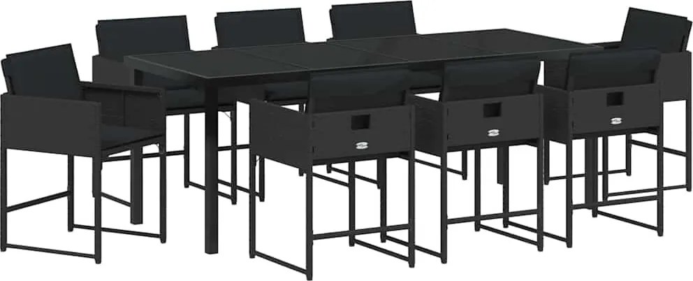 vidaXL Kert étkező szett 9 pcs Fekete polirattan