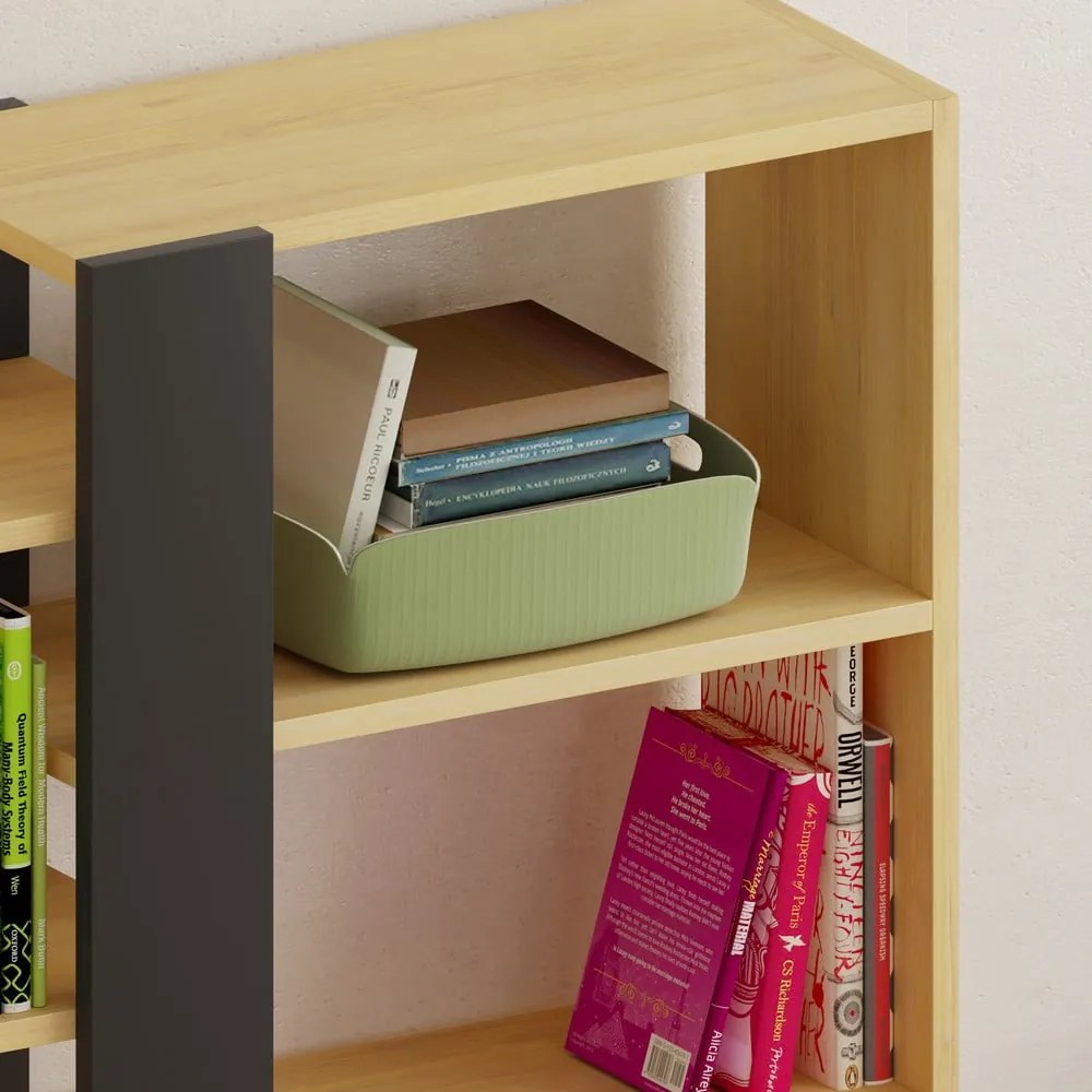 Fekete-natúr színű könyvespolc tölgyfa dekorral 80x152 cm Axel – Marckeric