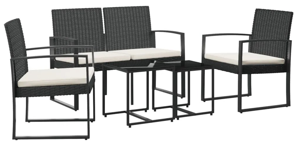 5 részes fekete polyrattan kerti étkezőgarnitúra párnákkal