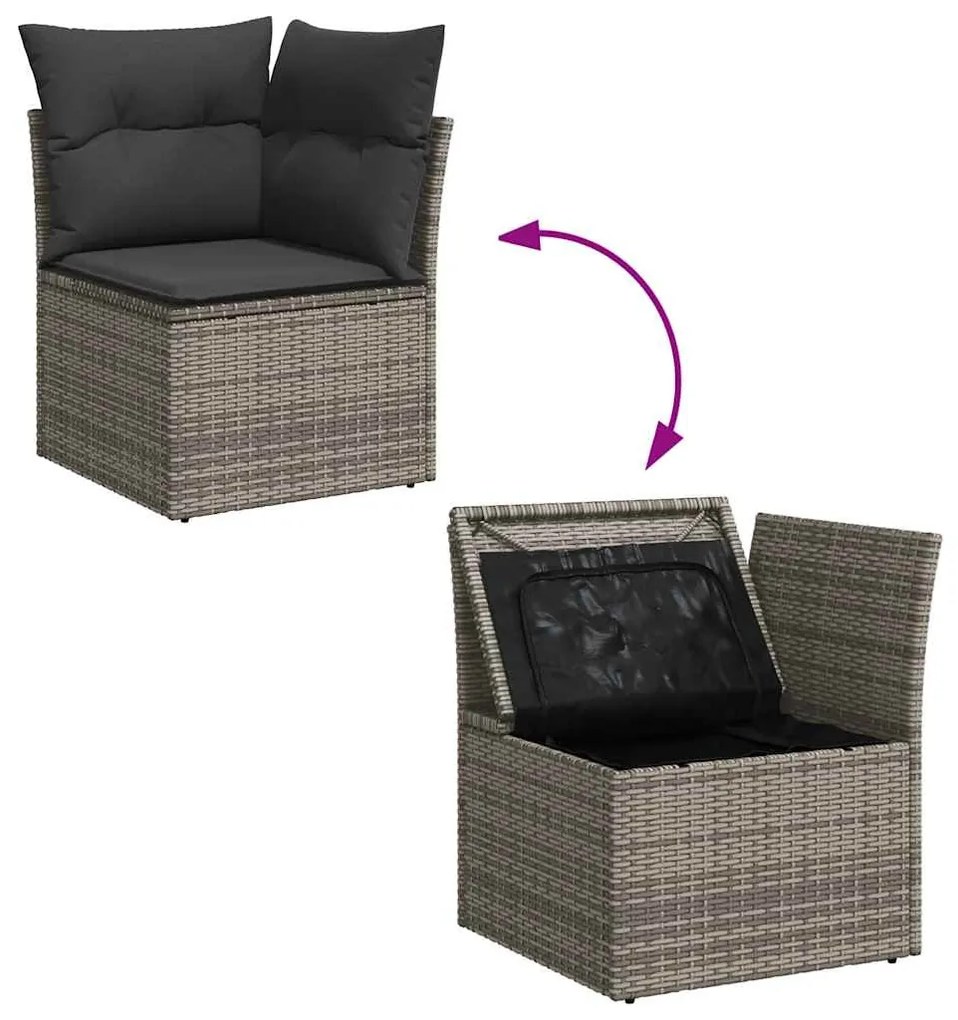 vidaXL 9 részes szürke polyrattan akácfa kerti ülőgarnitúra párnákkal