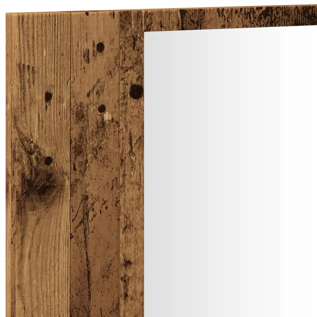 antik fa színű szerelt fa tükrösszekrény LED-del 90x12x45 cm