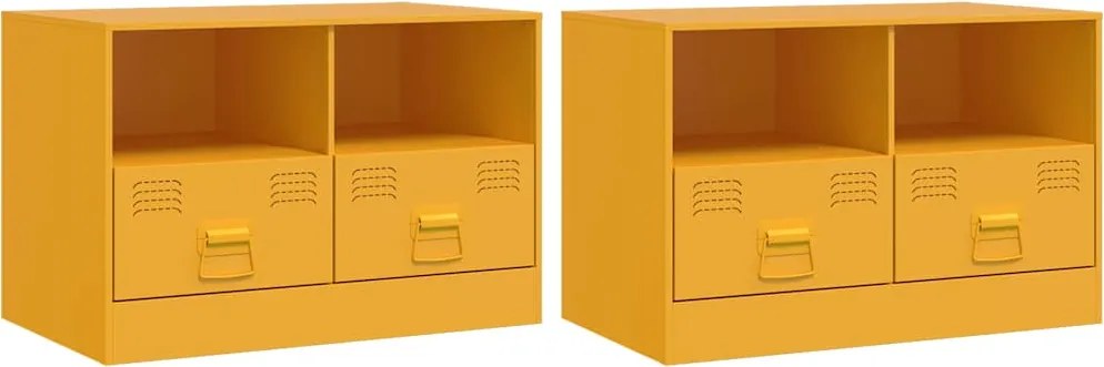 vidaXL 2 db mustársárga acél TV-szekrény 67 x 39 x 44 cm