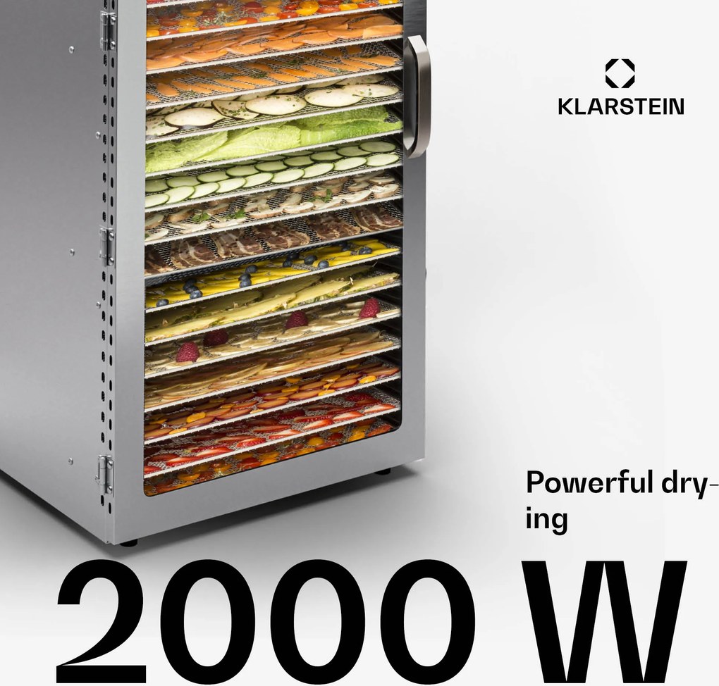 Klarstein Captain Jerky 200, aszalógép, 2000 W, 30-90 °C, 24 órás időzítő, rozsdamentes acél