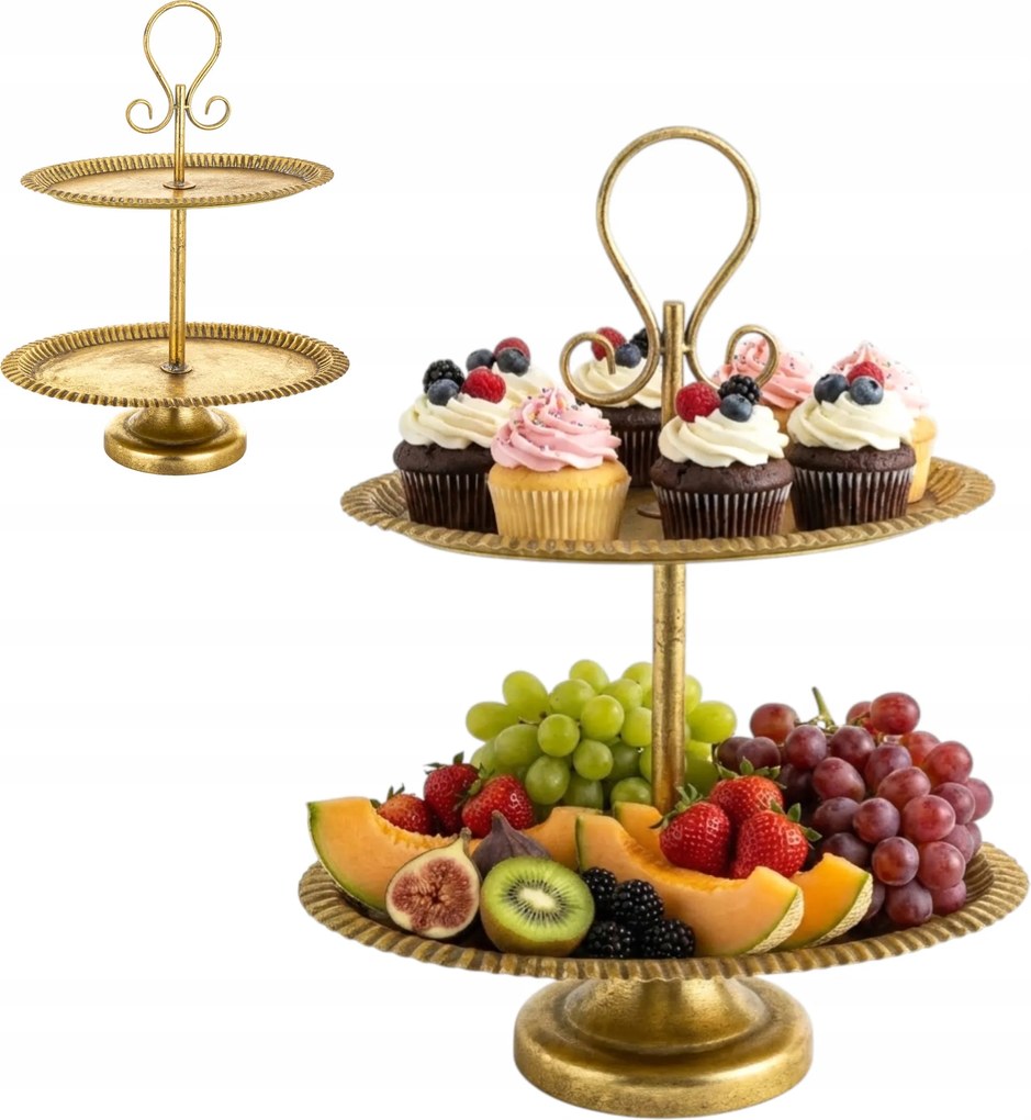 Dekorációs Patera 56x44 CM Fém Emeletes Gyümölcs Muffin Snack