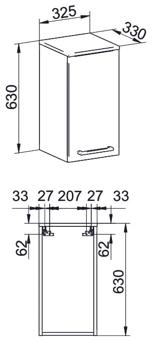 Mereo Mereo, Bino felső fürdőszobai szekrény, 63 cm, jobb, fehér, MER-CN666