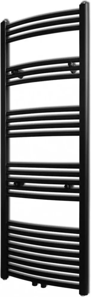 Fekete fürdőszobai törölközőszárító radiátor központi fűtéssel ívelt 500 x 1424 mm