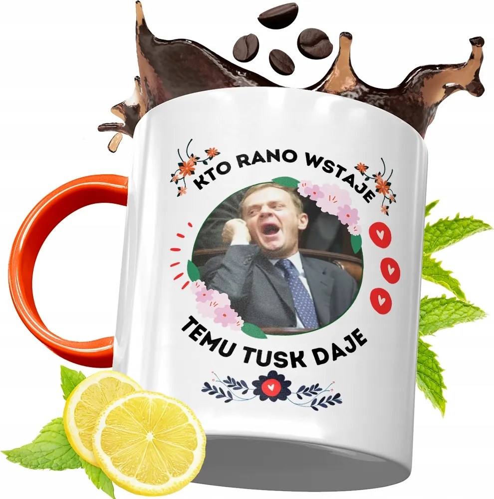 Donald Tusk Narancssárga Bögre Ajándék, fényképes nyomattal