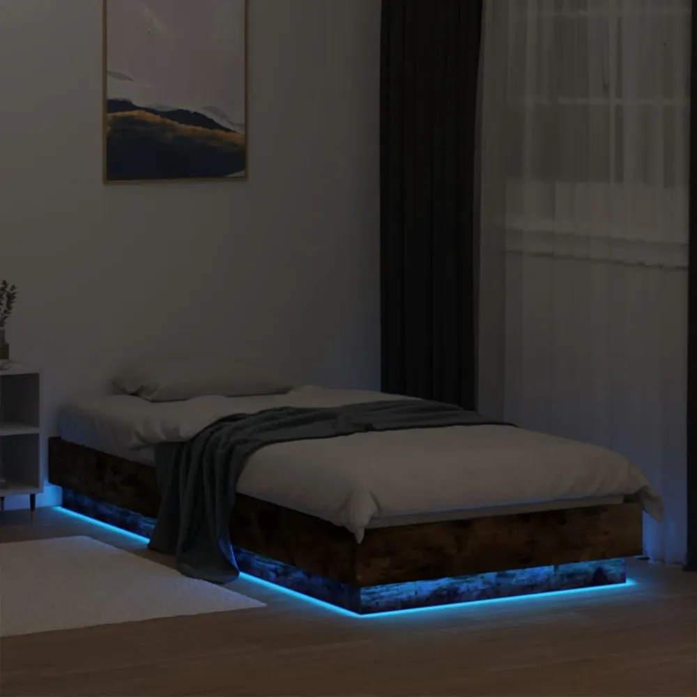 füstös tölgy színű ágykeret LED-világítással 90x200 cm