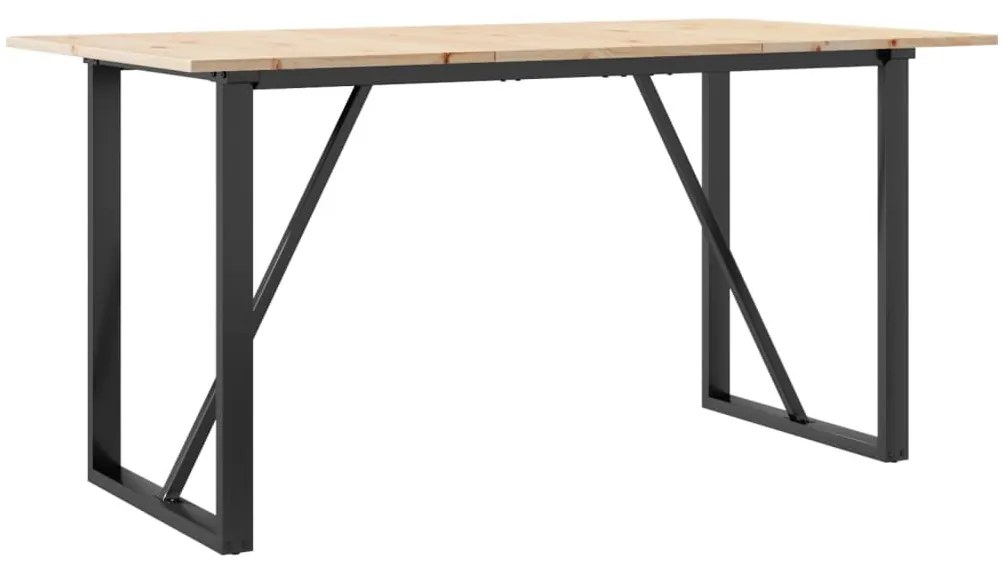 Tömör fenyőfa és acél étkezőasztal O-vázzal 160x80x75 cm