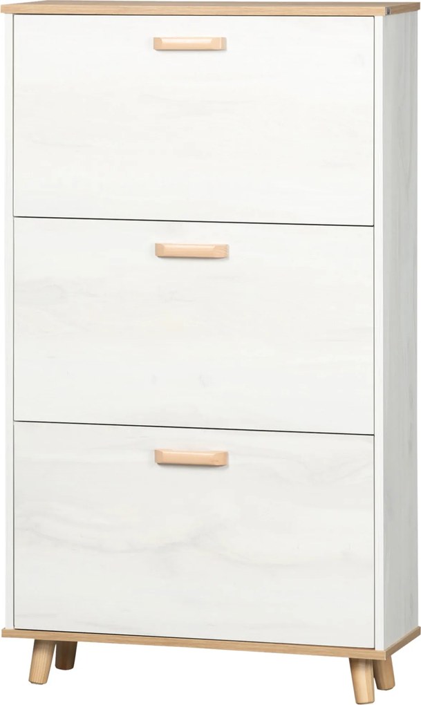 HOMCOM Modern Cipőszekrény Keskeny Cipőtartó 3 Hajtható Fiókkal 12 Pár Cipőhöz és Állítható Polccal Előtérbe 70x23.5x122 cm Fehér | Aosom