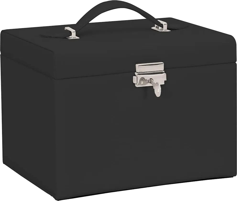 vidaXL ékszerdoboz 3 rétegű tükörrel zárható fekete 26x18x17,5 cm