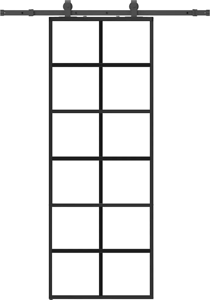 vidaXL fekete ESG üveg tolóajtó fémszerelvény-szettel 76x205 cm
