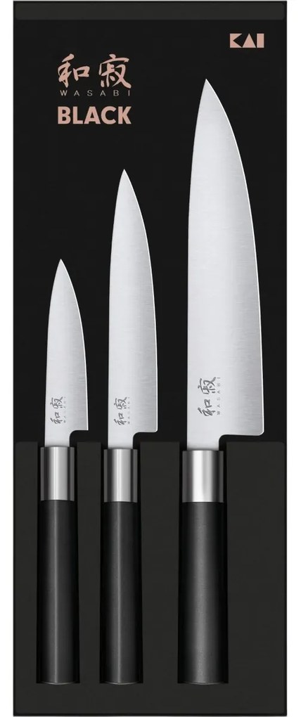 Kai Wasabi Black 3 db-os készlet - Univerzális kis, univerzális nagy és nagy szakácskés