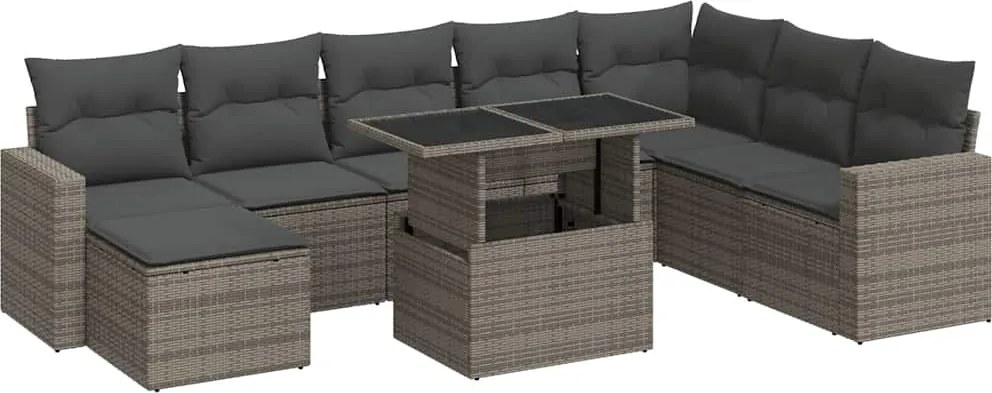 vidaXL 9 részes szürke polyrattan kerti ülőgarnitúra párnákkal