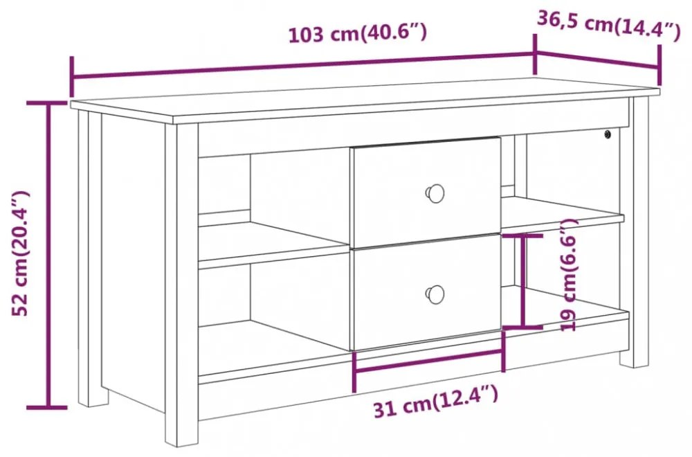 fekete tömör fenyőfa TV-szekrény 103 x 36,5 x 52 cm