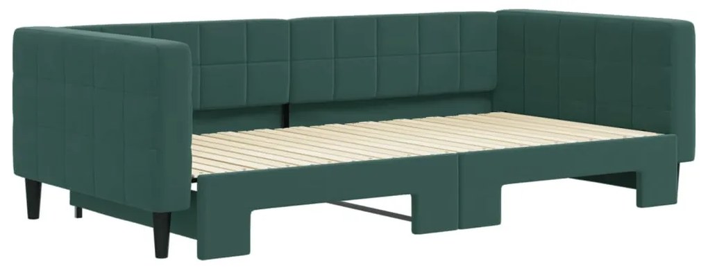 sötétzöld kihúzható bársonyheverő 100 x 200 cm