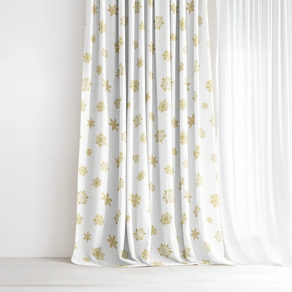 Goldea karácsonyi dekoratív drapéria - arany hópelyhek 280x150 cm