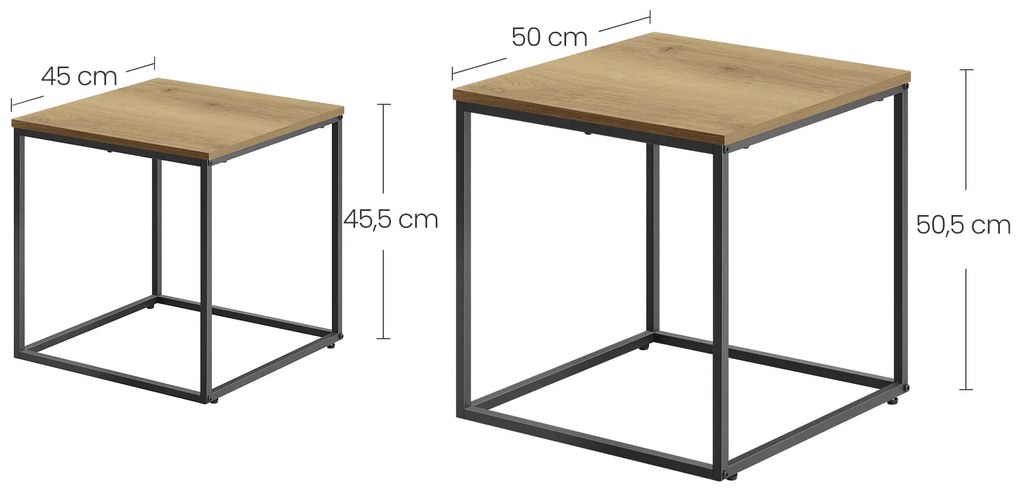 2 db QUADRO dohányzóasztal készlet, tölgy dekorral