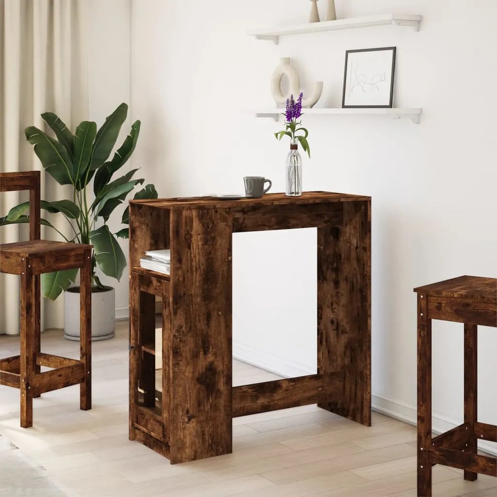 füstös tölgy szerelt fa bárasztal tárolókkal 101x40x103,5 cm