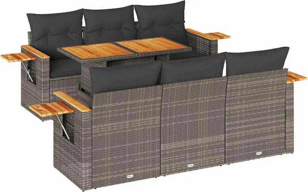 vidaXL 7 részes szürke polyrattan akácfa kerti ülőgarnitúra párnákkal
