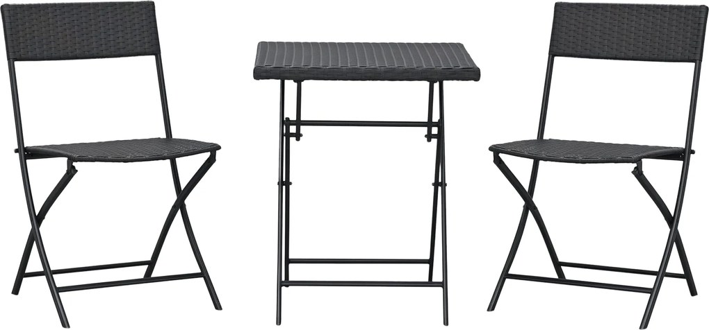 Outsunny Polyrattan Kerti Bútor Szett, Kültéri Pihenő Balkoni Bútor 2 Fő Részére, 3 Részes Étkező Szett, 2 Szék, Asztal, Időjárásálló Kerti Pihenő, Ká