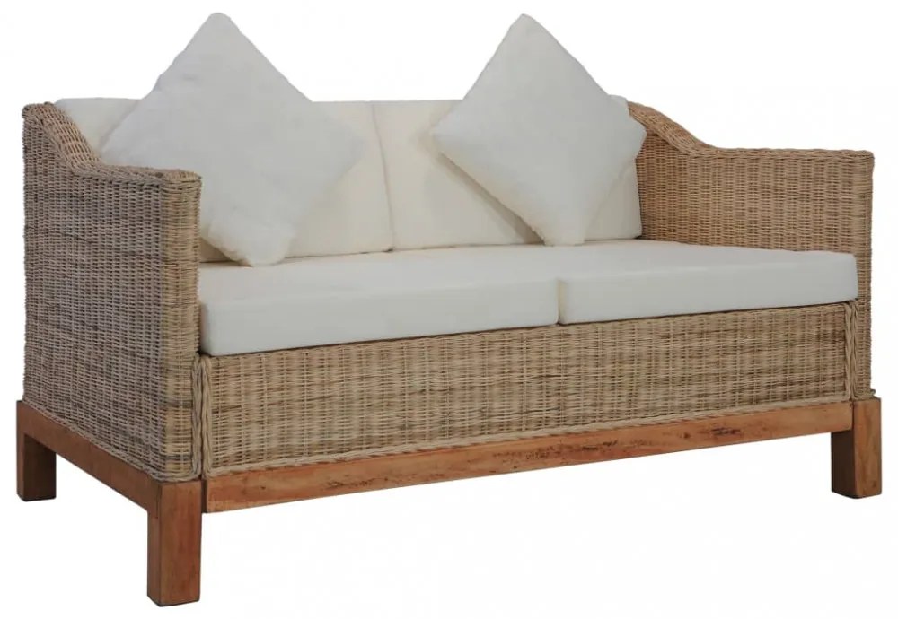 2 részes természetes rattan kanapészett párnákkal