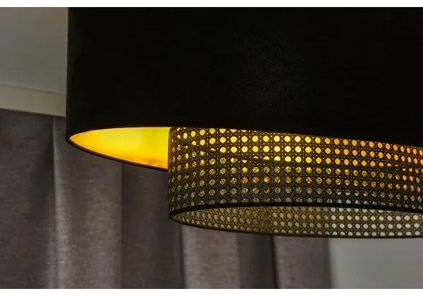 Duolla - Csillár zsinóron DOUBLE OVAL RATTAN 2xE27/15W/230V fekete/rattan