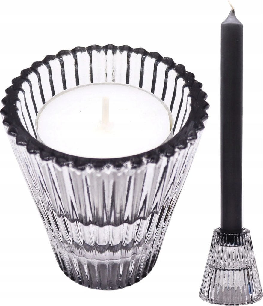 Kétoldalas üveg gyertyatartó teamécsesekhez és asztali rituális gyertyákhoz