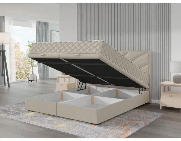 GINA kárpitozott ágy matracokkal és tárolórekesszel, 180x200 cm, bézs