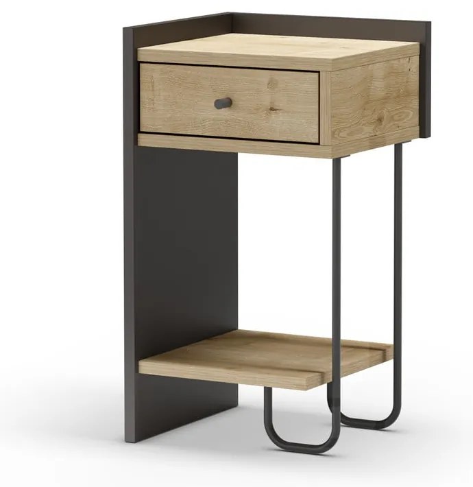 Fekete-natúr színű éjjeliszekrény tölgyfa dekorral Mercure – Marckeric