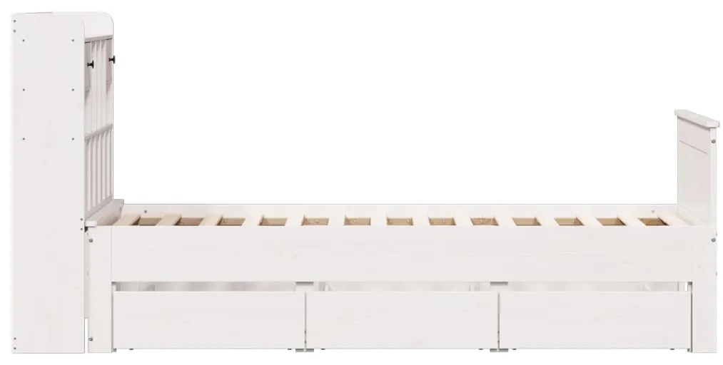 fehér tömör fenyőfa könyvespolcos ágy matrac nélkül 90 x 200 cm
