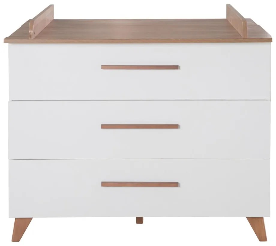 Fehér-natúr színű alacsony gyerek komód pelenkázó feltéttel, tölgyfa dekorral 110x98 cm – Roba