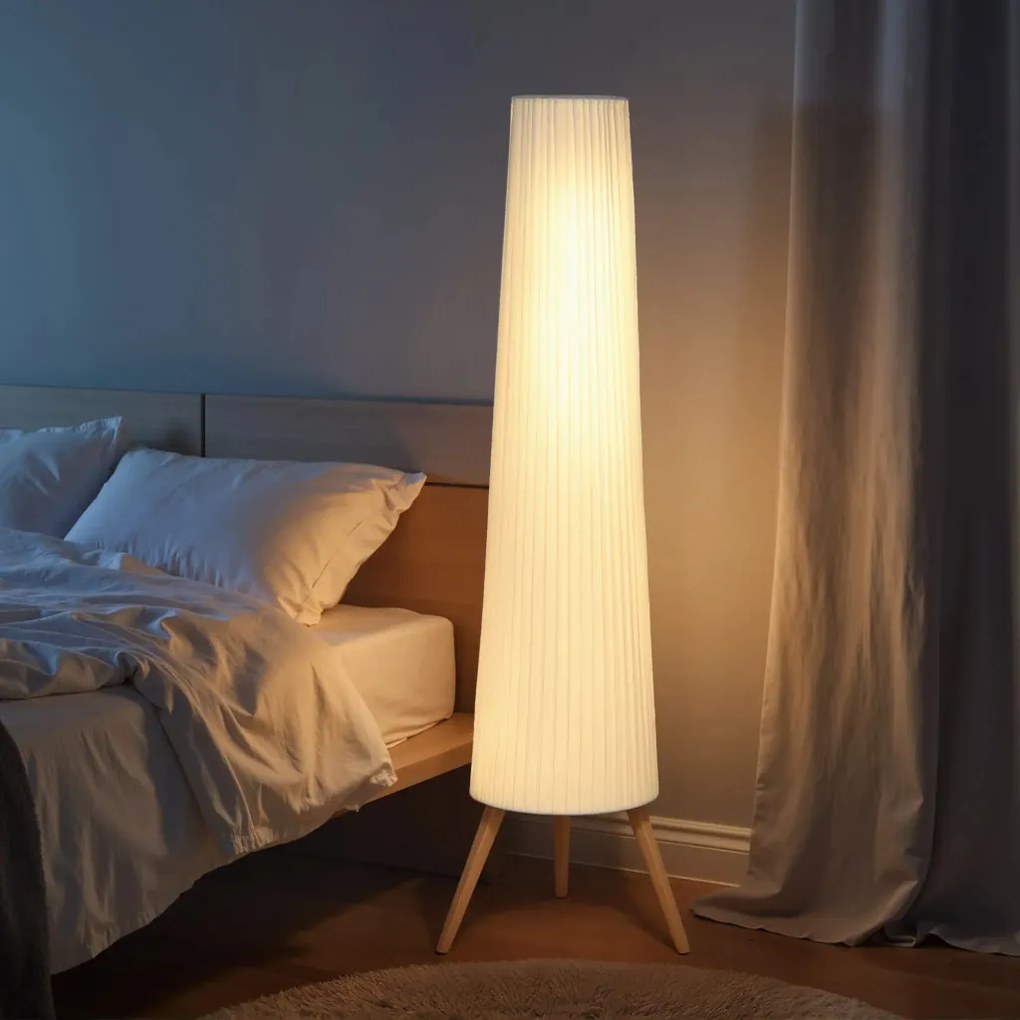 HOMCOM LED Állólámpa nappaliba, fa állvánnyal, lábkapcsolóval, 46 x 46 x 153 cm, fehér