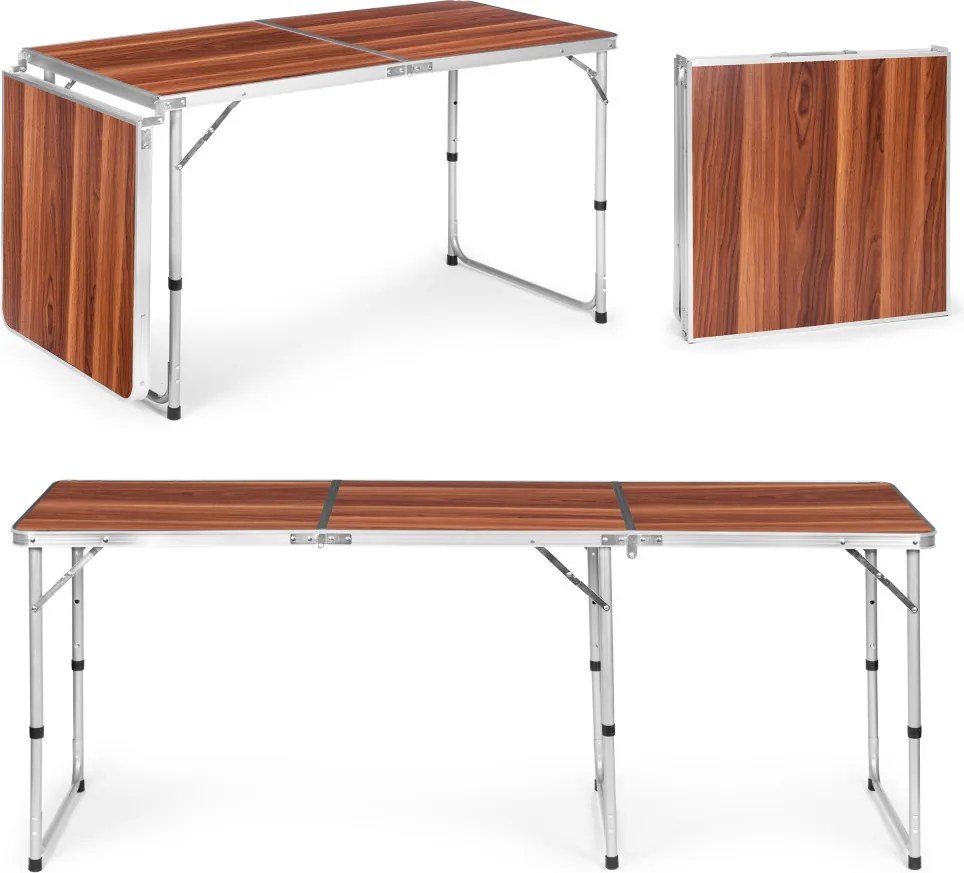 Kerti asztal, MultiGarden GB030-180, barna, 180 x 60 cm, összecsukható, állítható magasság (60–70 cm), hordfogantyúval, teherbírás: 50 kg