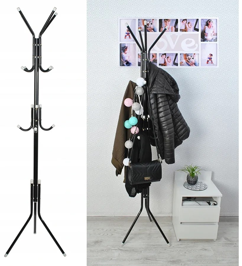 Stabil erős Fém Praktikus mobil ruhafogas, 175 cm magas, 32 mm, csővastagság, fekete
