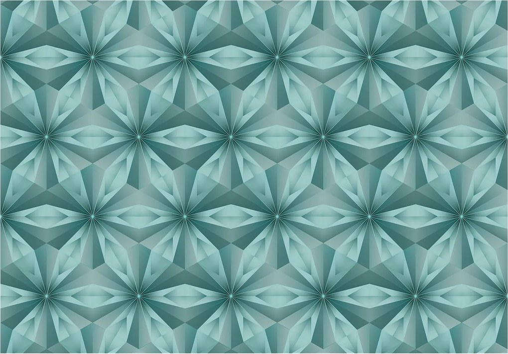 3D flizelin fotótapéta Geometrikus virágok kék-szürke 416x254 +ragasztó