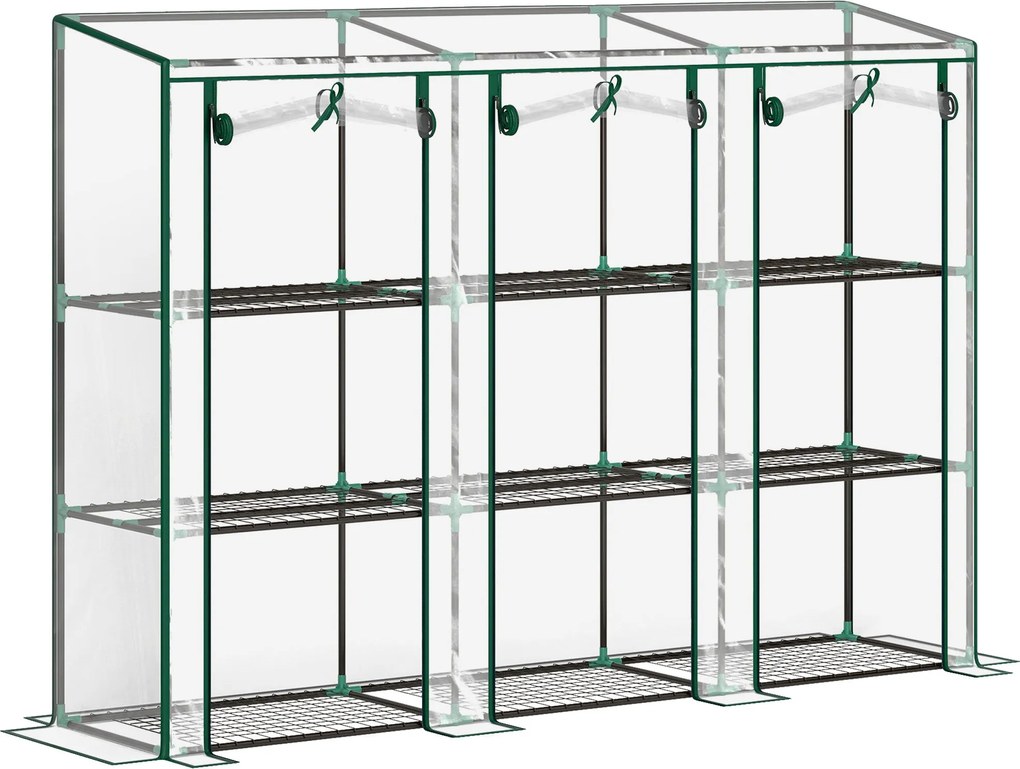 Outsunny Kicsi Üvegház Kültéri Üvegház 3 Polcos, Felgördíthető Cipzáros Ajtókkal és Acél Vázszerkezettel 215x46x151 cm Átlátszó | Aosom